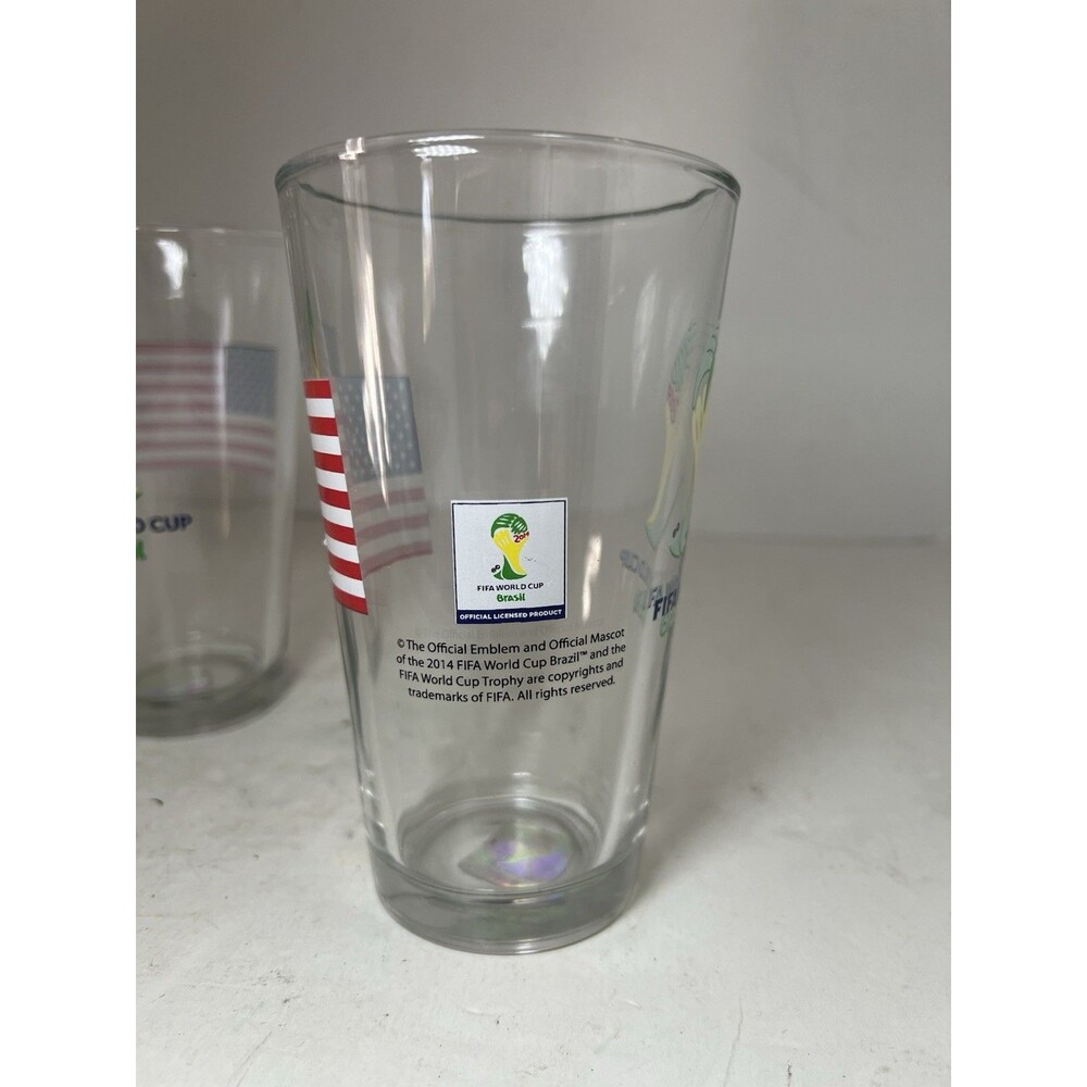 Set of 2 USA USMNT Glass Cup 2014 FIFA World Cup Brazil Brasil Official Soccer - Picture 5 of 6